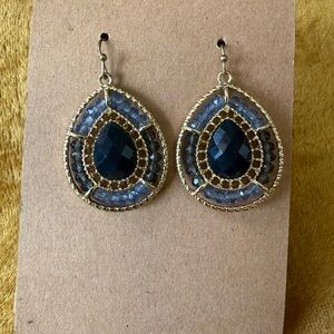 Gold and Navy Teardrop Earrings